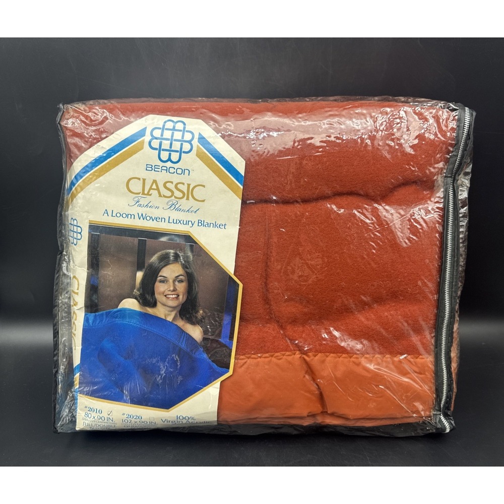 VTG Beacon Classic Blanket Full Double 100% Acrylic Rust Orange 80 X90" NEW